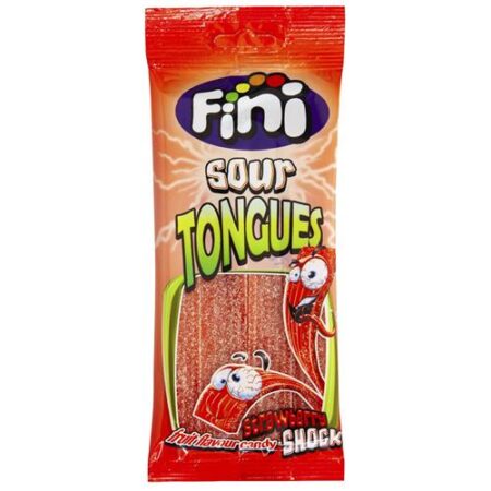 Fini Snoepzakje Sour Tongues Strawberry Shock 100g - Zure Matten Met Aardbeismaak