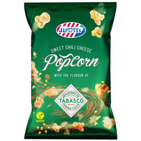 Jimmy’s Sweet Chili Popcorn 90g – Pittige Snack met Tabasco