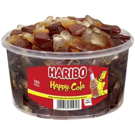 Haribo Happy Cola 1,200kg – Fruitgom Met Cola-smaak In Hersluitbare Pot – 150 Stuks – Bulk Snoep