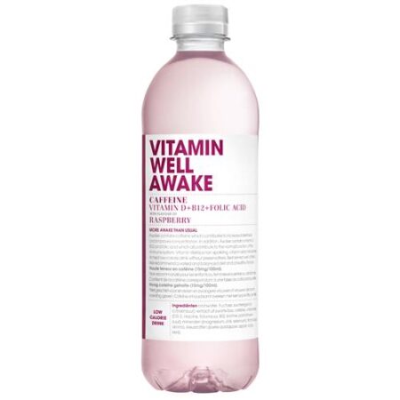 Vitamin Well Awake Raspberry – 500ml – Sportdrank – Met Caffeïne + VitamineD+B12+Foliumzuur