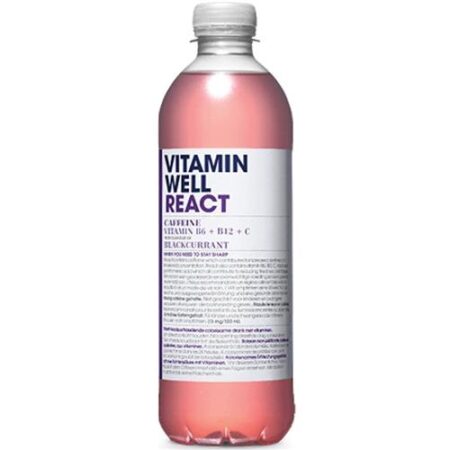 Vitamin Well React Blackcurrant - 500ml - Sportdrank - Met Cafeïne & Vitamine B+C