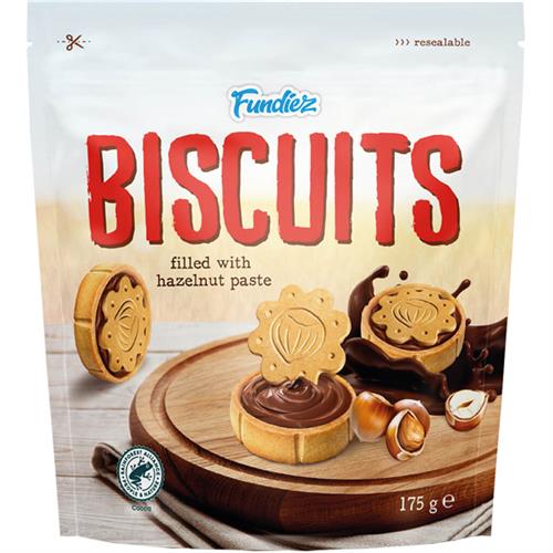 Fundiez Biscuits Hazelnootpasta 175g – Koekjes met romige hazelnootvulling