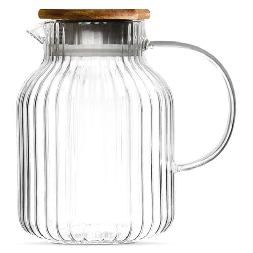 Livenza Linea glazen kan met filter 1600ml van borosilicaatglas met houten deksel