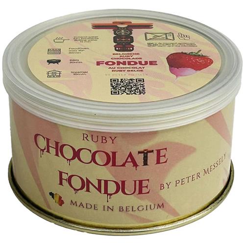 Chocolate Fondue Ruby 150g blik met Belgische ruby chocolade voor chocoladefondue