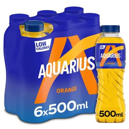 Aquarius Orange 6 x 50cl – PET Flesjes – Met Vitamine B6 & Sinaasappelsmaak – Sportdrank