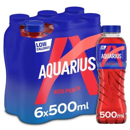 Aquarius Red Peach 6 x 50cl – PET Flesjes – Met Minerale Zouten – Sportdrank