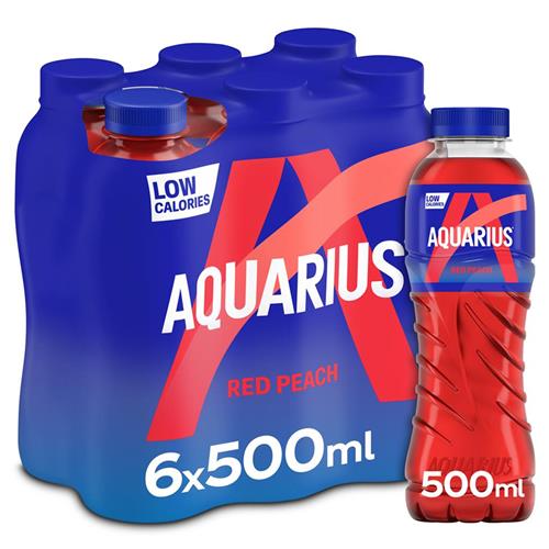 Aquarius Red Peach 6 x 50cl – PET Flesjes – Met Minerale Zouten – Sportdrank