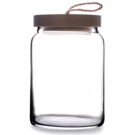 Pasabahce Woody voorraadpot glas 860cc met bruin deksel en touwdetail