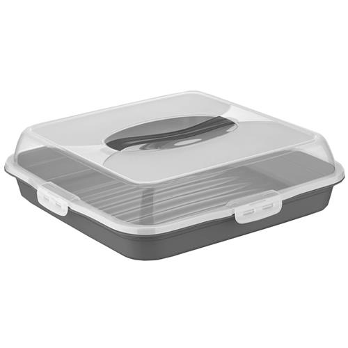 taartdrager vierkant 36 cm met deksel en handvat assorti kleuren