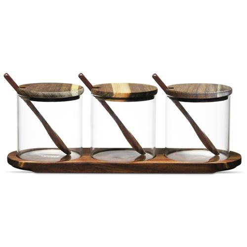 Kruidenpotten Rio Met Houten deksel + lepel 3 x 300ml - Afbeelding 2