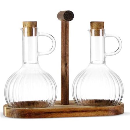 Livenza Olie- en azijnstel Linea Met houten basis 300ml 2st