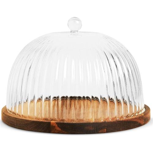 Livenza houten serveerschaal Linea met borosilicaatglas deksel van 22 cm