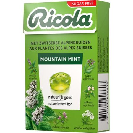 Ricola Mountain Mint Suikervrij 50g – Verkoelende kruidenpastilles met bergmunt