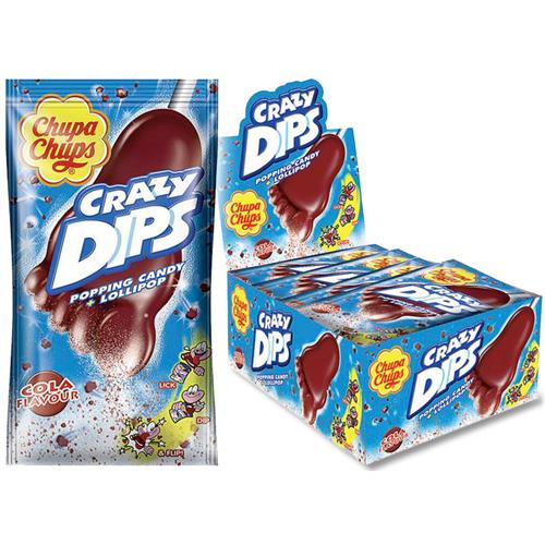 Chupa Chups Crazy Dips Cola Smaak 24 x 14g - Lolly Met Knetterpoeder Colasmaak - 24 Stuks