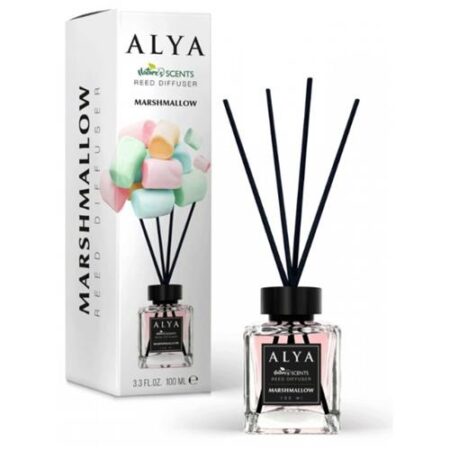 Alya geurstokjes Marshmallow met glazen flesje en zwarte stokjes 100 ml