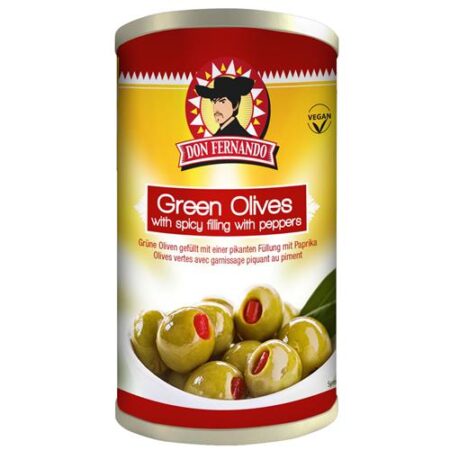 Don Fernando Groene Olijven Met Vulling Van Pikante Paprika - Blik - 350g - Vegan