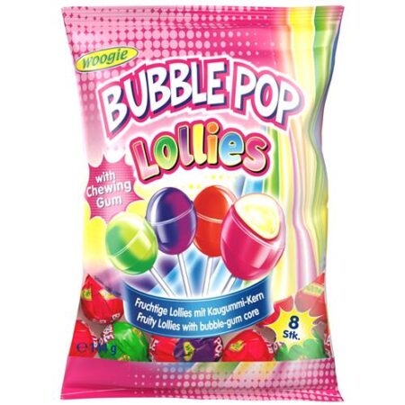 Woogie Bubblepop Lollies 8 Stuks - Lolly's Met Kauwgom - Fruitsmaak - Apart Verpakt