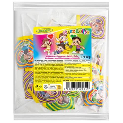 Woogie Hartjes Lolly Mix 110gr - Hartvormige Lolly's Met Fruitsmaak