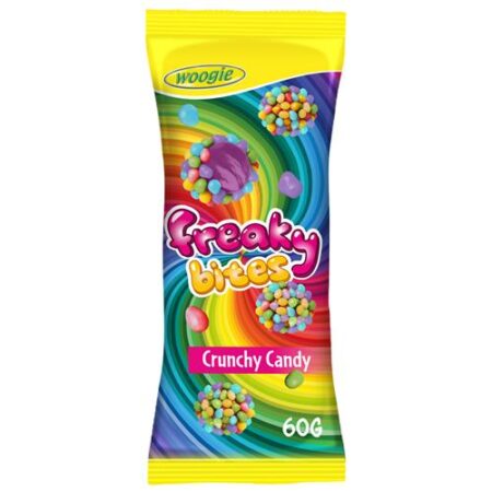 Woogie Freaky Bites Crunchy Candy 60 g – fruitgums met suikerparels
