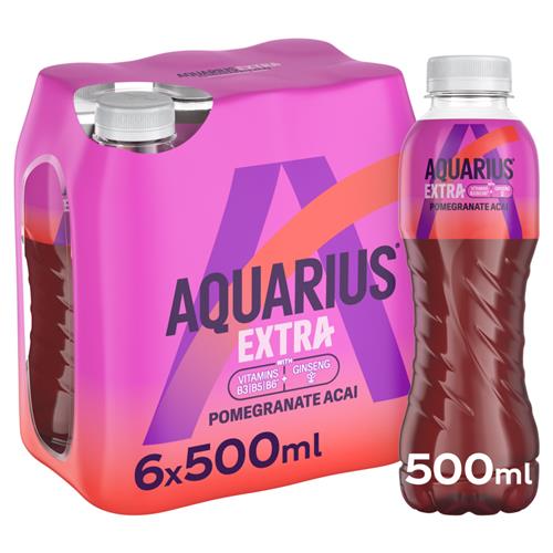 Aquarius Extra Pomegranate Açaí 6x500ml sportdrank met vitamines, mineralen en granaatappel-açaísmaak