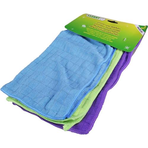 Cleany universele microvezeldoekjes 3 stuks verschillende kleuren