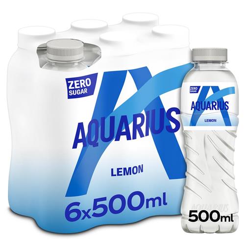 Aquarius Lemon Zero 6 x 50cl – PET Flesjes – Met Vitamine B6 & Citroensmaak – Suikervrij