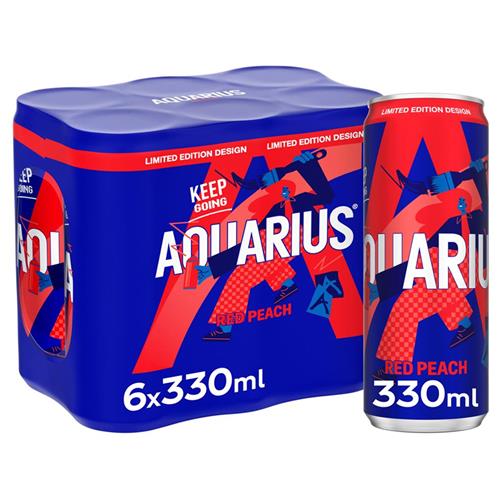 Aquarius Red Peach sportdrank 6 x 33cl blikjes met perziksmaak