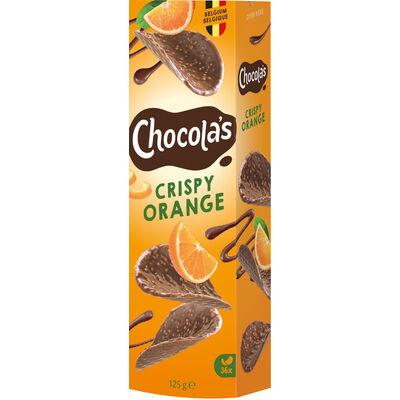 Chocola's Crispy Orange 125g Belgische melkchocolade met sinaasappelsmaak