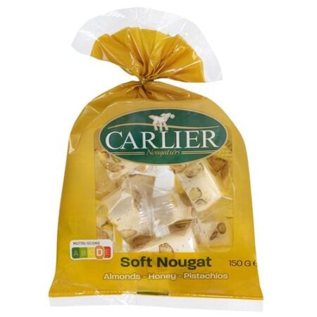 Carlier Soft Nougat 150g – Zachte Nougat met Amandelen, Pistache & Honing