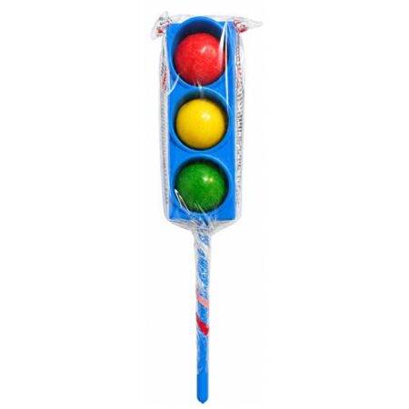Mokibon Verkeerslicht Kauwgom Lolly 12g met drie kleurrijke kauwgomballetjes in verkeerslichtvorm