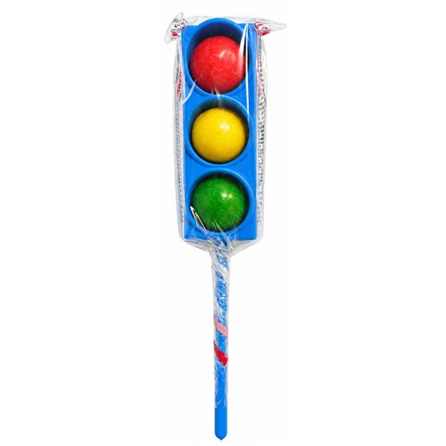 Mokibon Verkeerslicht Kauwgom Lolly 12g met drie kleurrijke kauwgomballetjes in verkeerslichtvorm