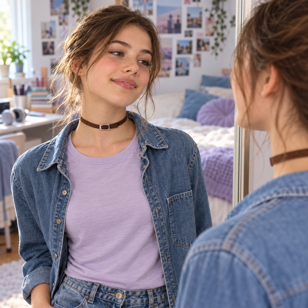 Halsketting - Verstelbare Choker - Suèdelook - Bruin - Afbeelding 2