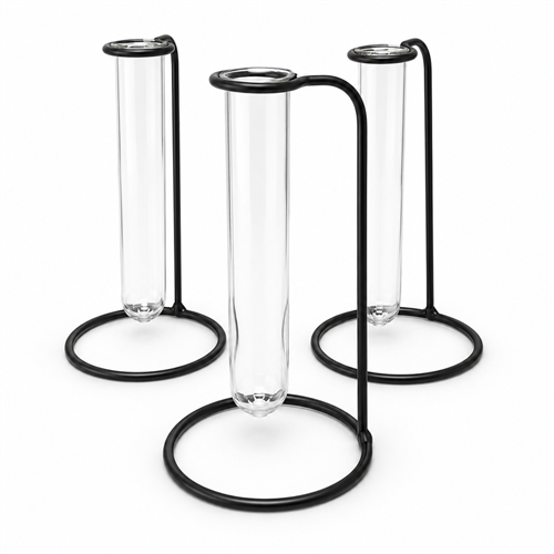 Glazen Vaasjes in Zwart Metalen Houdertje