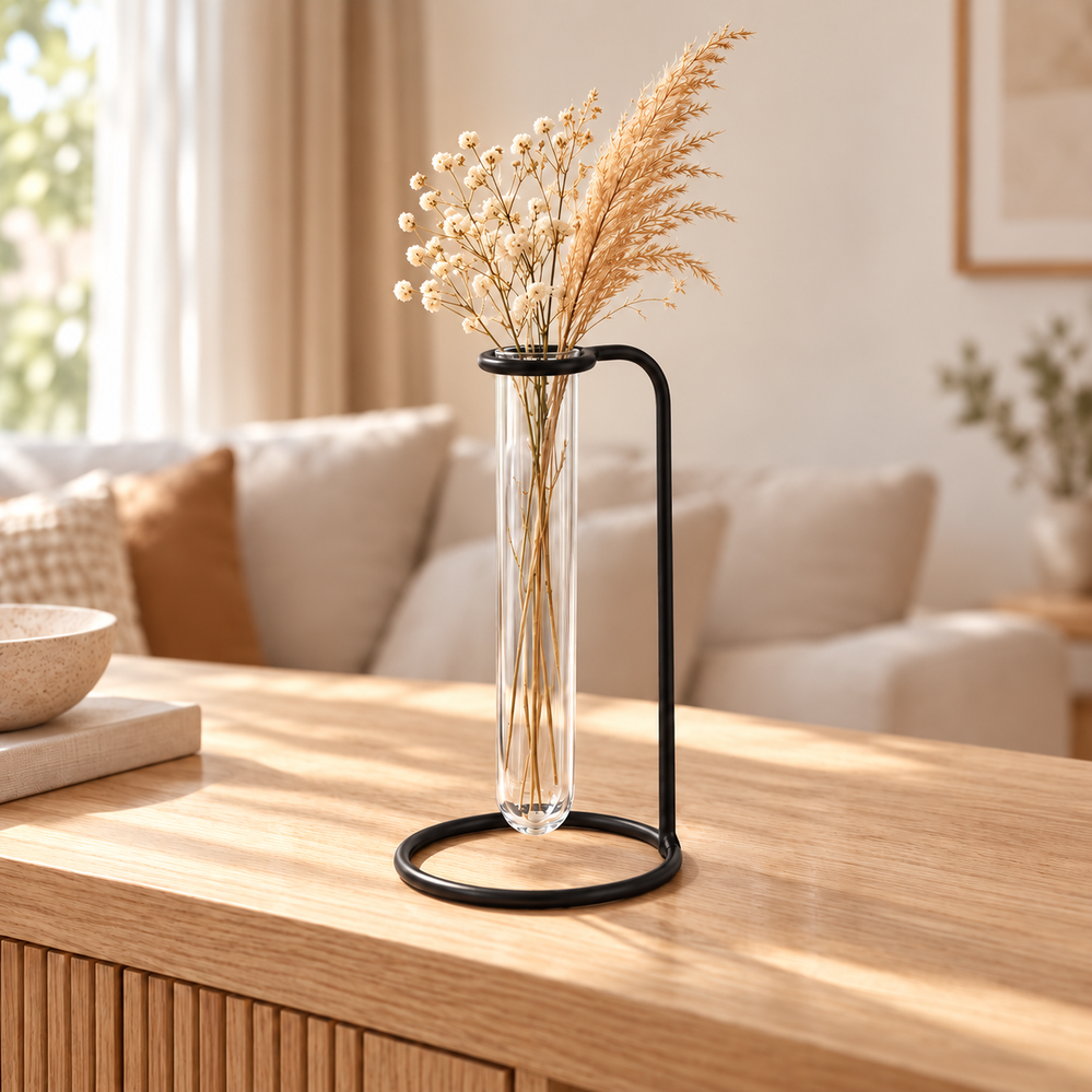 Glazen Vaasjes in Zwart Metalen Houdertje - Set 6/st. - 14 cm - Afbeelding 2