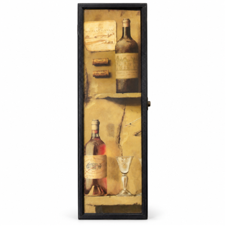 Houten Wijngeschenkkist met Vintage Wijnprint - H34cm/D9cm