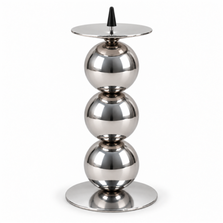 Zilverkleurige Kaarsenhouder Met Drie Bollen - 19cm