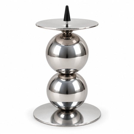 Zilverkleurige Kaarsenhouder met Twee Bollen - H14cm